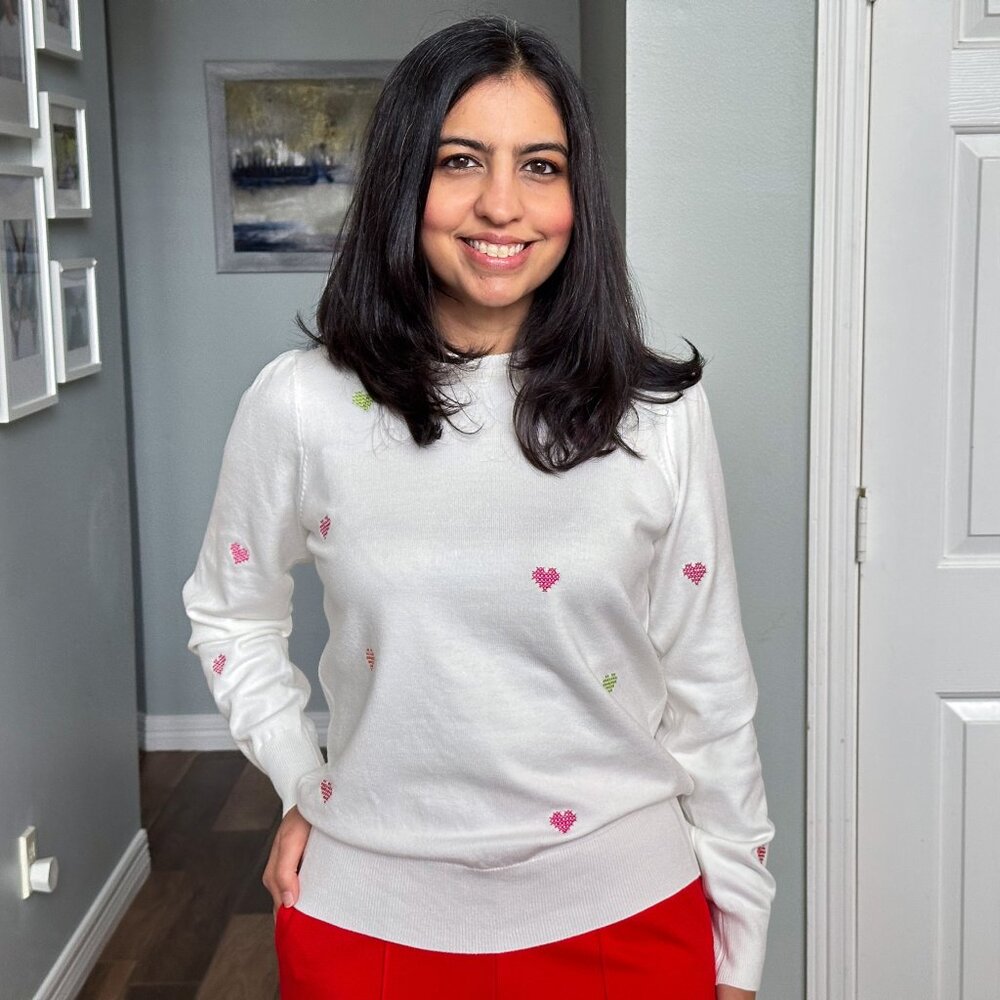 Cross-stitch Heart Pullover Sweater